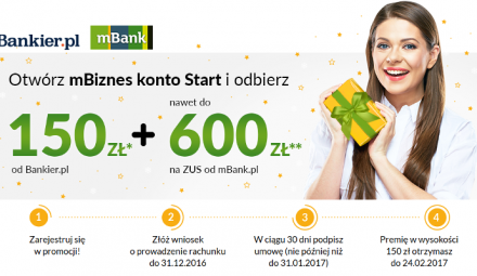 Promocja „150 zł na start” z mBiznes konto Start w mBanku