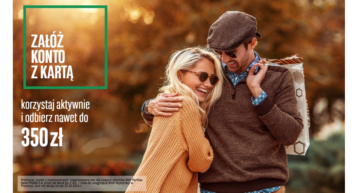 350 zł z kartą kredytową BNP Paribas konto z możliwość