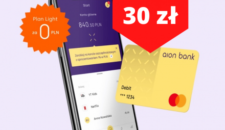 Darmowy plan w Aion Banku przez 2 miesiące lub 30 zł za transakcję w Planie Light z kodem BANKIERFREE!