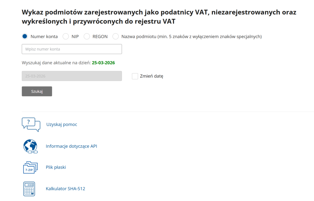 Wykaz podmiotów zarejestrowanych jako podatnicy VAT