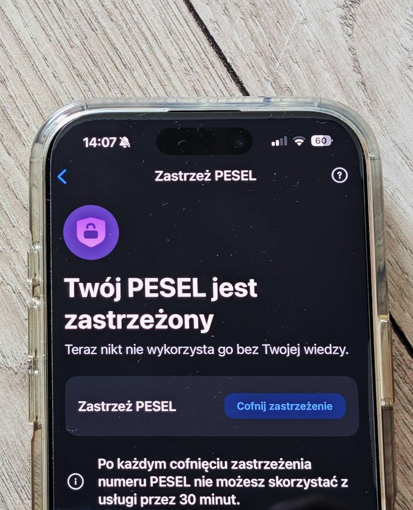 zastrzeżenie pesel w aplikacji mObywatel