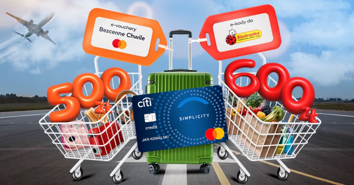 Citi Handlowy rozdaje 600 zł do Biedronki i 500 zł w voucherach za skorzystanie z karty Citi Simplicity