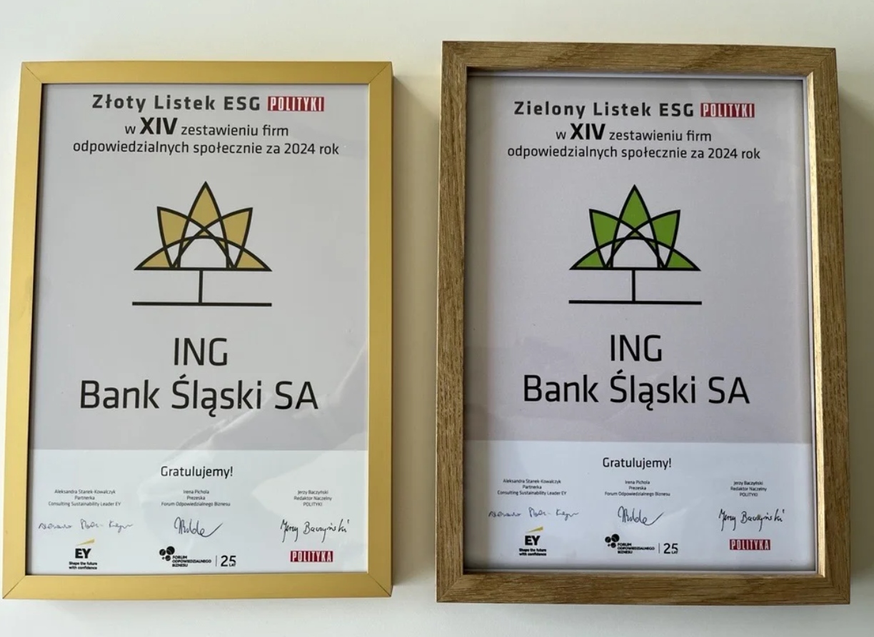 Nagrody Polityki dla ING Banku Śląskiego. Zielony i Złoty Listek ESG