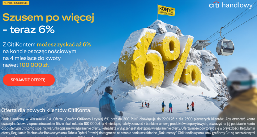 CitiKonto: 300 zł premii + 6% na koncie oszczędnościowym